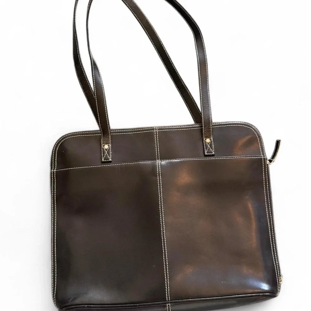Wilsons Leather Pelle Studio Vintage Black Leather Large Work Bag Laptop Tote